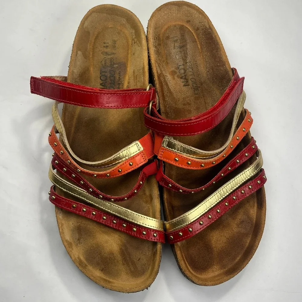 Naot Prescott Sandals Womens 41‎ Poppy Orange Gold Studded Leather Boho Comfort